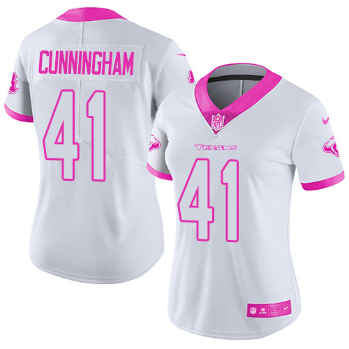Houston Texans #41 Zach Cunningham White/Pink Women's Stitched Limited Rush Fashion Jersey Womens