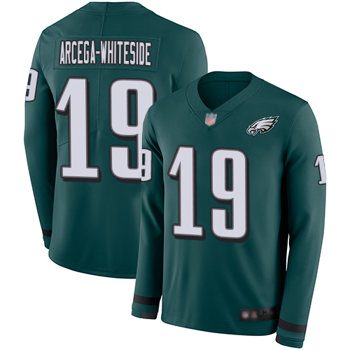 Philadelphia Eagles #19 JJ Arcega-Whiteside Midnight Green Team Color Youth Stitched Limited Therma Long Sleeve Jersey Youth