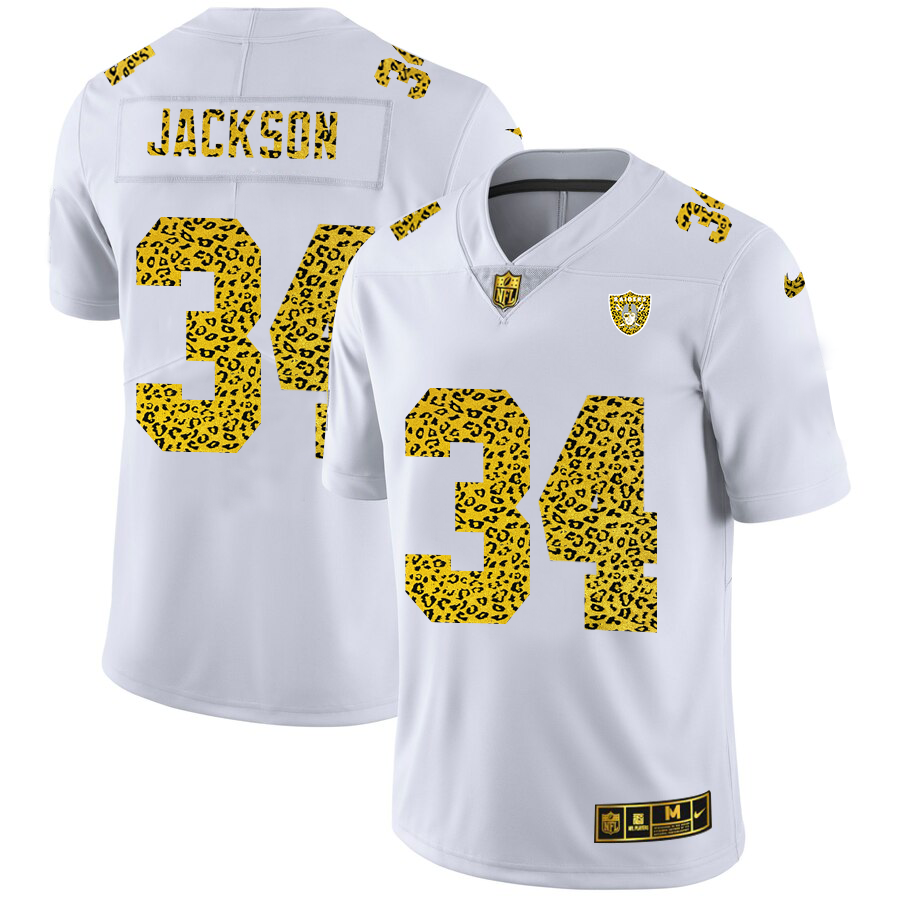 Las Vegas Raiders #34 Bo Jackson Men's Flocked Leopard Print Vapor Limited Jersey White