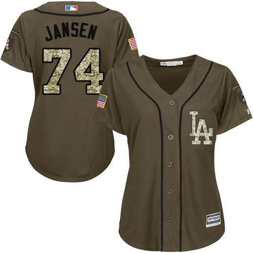 Los Angeles Dodgers #74 Kenley Jansen Green Salute to Service Women's Stitched Jersey Womens