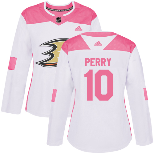 Adidas Anaheim Ducks #10 Corey Perry White/Pink Authentic Fashion Women's Stitched Jersey Womens