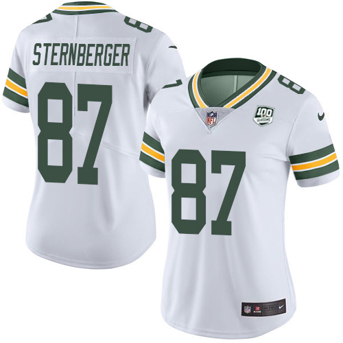 Green Bay Packers #87 Jace Sternberger White Women's 100th Season Stitched Vapor Untouchable Limited Jersey Womens