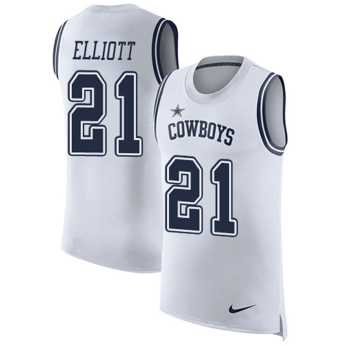 Cowboys #21 Ezekiel Elliott White Men's Stitched Limited Rush Tank Top Jersey