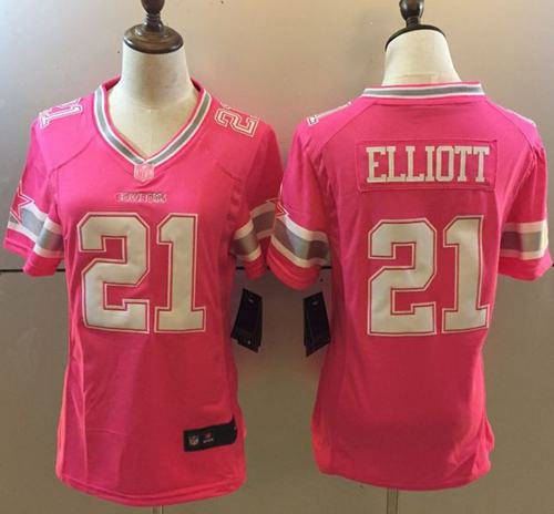 Cowboys #21 Ezekiel Elliott Pink Women's Stitched Elite Jersey