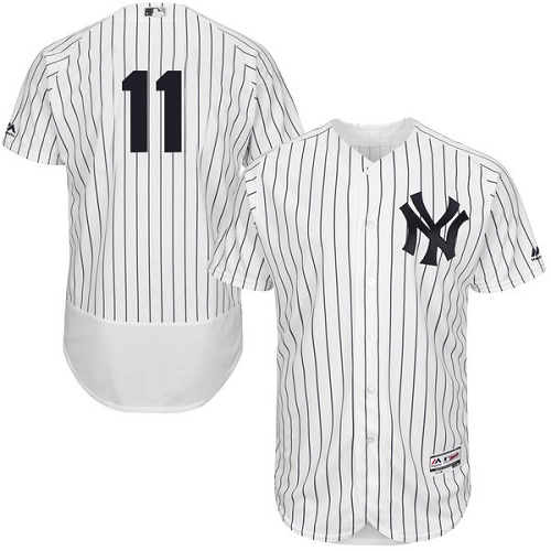 New York Yankees #11 Brett Gardner White Strip Flexbase Authentic Collection Stitched Jersey Men's