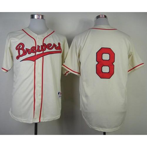Milwaukee Brewers #8 Ryan Braun Cream 1948 Turn Back The Clock Stitched Jersey Men's