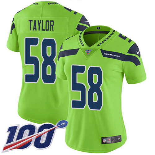 Seattle Seahawks #58 Darrell Taylor Green Women's Stitched Limited Rush 100th Season Jersey Womens