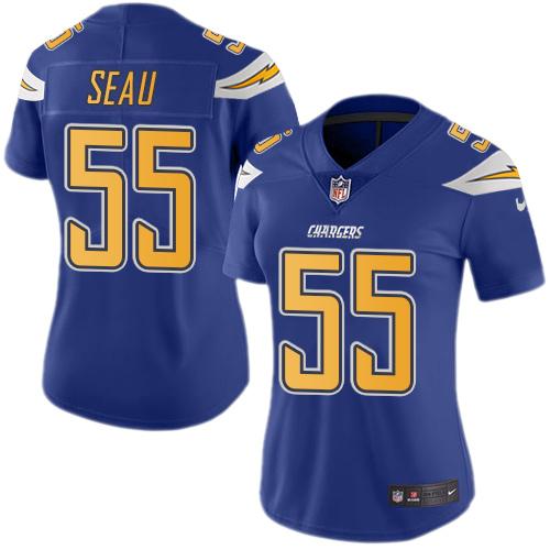 Los Angeles Chargers #55 Junior Seau Electric Blue Women's Stitched Limited Rush Jersey Womens