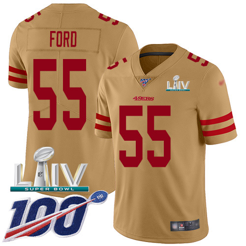 San Francisco 49ers #55 Dee Ford Gold Super Bowl LIV 2020 Youth Stitched Limited Inverted Legend 100th Season Jersey Youth