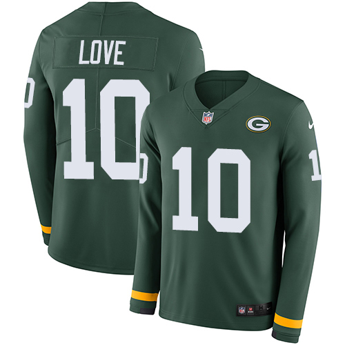 Packers #10 Jordan Love Green Team Color Youth Stitched Limited Therma Long Sleeve Jersey