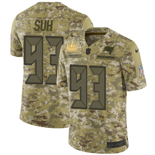 Tampa Bay Buccaneers #93 Ndamukong Suh Camo Men's Super Bowl LV Champions Patch Stitched Limited 2018 Salute To Service Jersey Men's