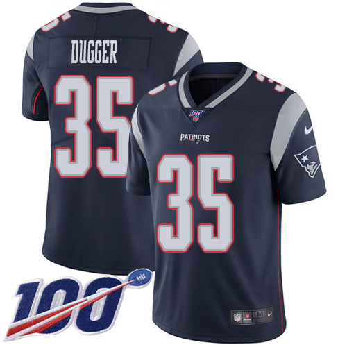 New England Patriots #35 Kyle Dugger Navy Blue Team Color Youth Stitched 100th Season Vapor Untouchable Limited Jersey Youth