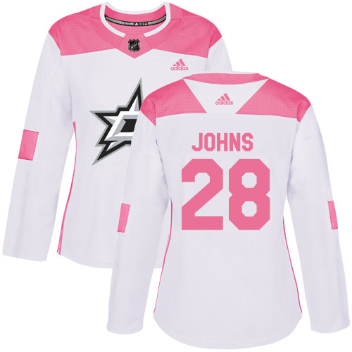 Adidas Dallas Stars #28 Stephen Johns White/Pink Authentic Fashion Women's Stitched Jersey Womens