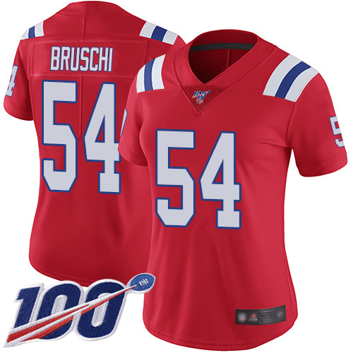 New England Patriots #54 Tedy Bruschi Red Alternate Women's Stitched 100th Season Vapor Limited Jersey Womens