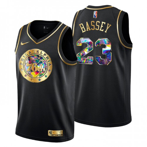 Philadelphia Philadelphia 76ers #23 Charles Bassey Mens Golden Edition Diamond Logo 2021/22 Swingman Jersey - Black Mens