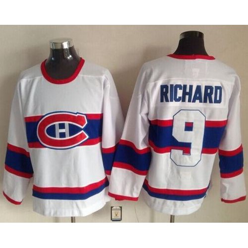 Montreal Canadiens #9 Maurice Richard White CCM Throwback Stitched Jersey Men's