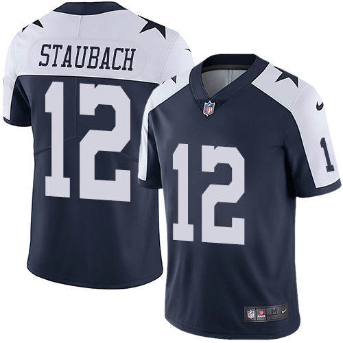Cowboys #12 Roger Staubach Navy Blue Thanksgiving Men's Stitched Vapor Untouchable Limited Throwback Jersey