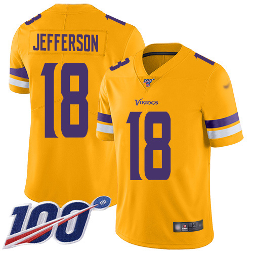 Vikings #18 Justin Jefferson Gold Men's Stitched Limited Inverted Legend 100th Season Jersey