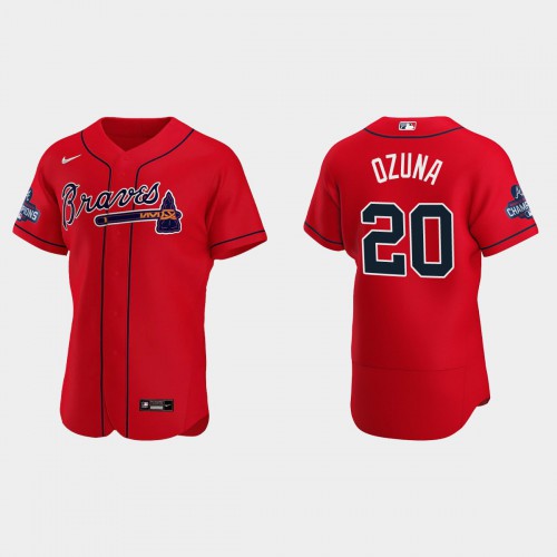 Atlanta Atlanta Braves #20 Marcell Ozuna Men's 2021 World Series Champions Patch Authentic Player Jersey - Red Men's