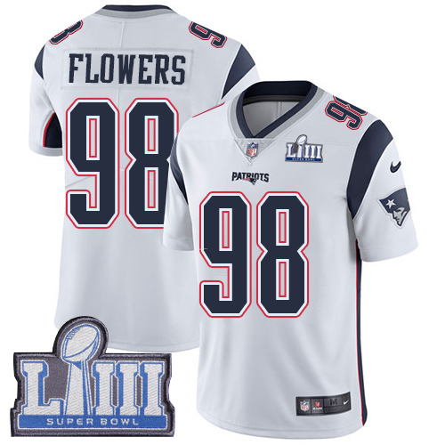New England Patriots #98 Trey Flowers White Super Bowl LIII Bound Youth Stitched Vapor Untouchable Limited Jersey Youth