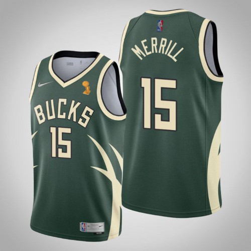 Milwaukee Bucks #15 Sam Merrill Youth 2021 Finals Champions Swingman Earned Edition Jersey Green Youth