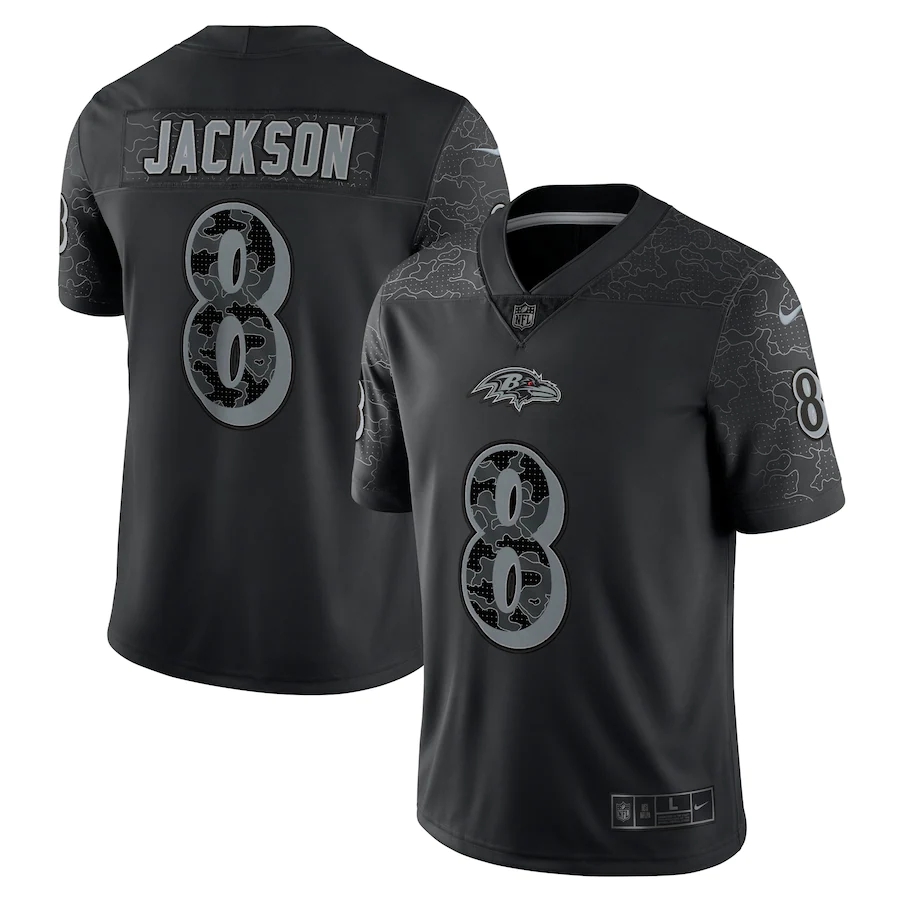 Baltimore Ravens #8 Lamar Jackson Black Men's Black Reflective Limited Jersey