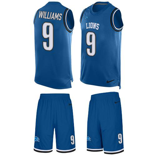 Lions #9 Jameson Williams Blue Team Color Men's Stitched Limited Tank Top Suit Jersey