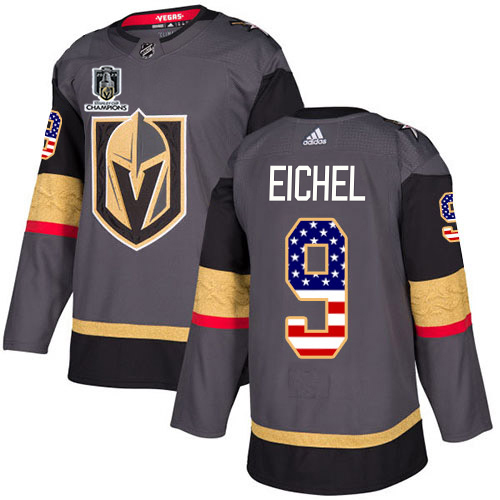 Adidas Golden Knights #9 Jack Eichel Grey Youth 2023 Stanley Cup Champions Home Authentic USA Flag Stitched Jersey