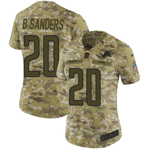 Lions #20 Barry Sanders Camo Women's Stitched Limited 2018 Salute To Service Jersey