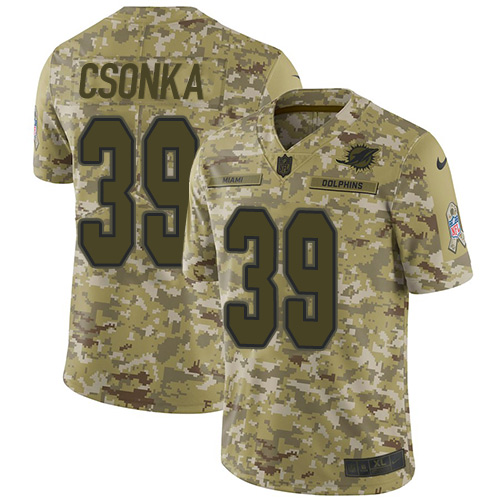 Miami Dolphins #39 Larry Csonka Camo Men's Stitched Limited 2018 Salute To Service Jersey Men's