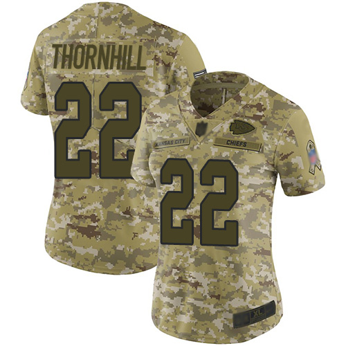 Kansas City Chiefs #22 Juan Thornhill Camo Women's Stitched Limited 2018 Salute to Service Jersey Womens
