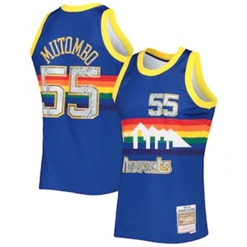 Denver Nuggets #55 Dikembe Mutombo Mitchell & Ness 1996-97 Hardwood Classics 75th Anniversary Diamond Swingman Jersey - Royal Mens