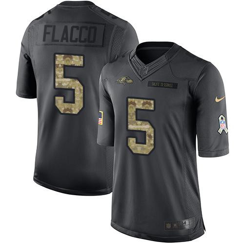 Baltimore Ravens #5 Joe Flacco Black Men's Stitched Limited 2016 Salute to Service Jersey Men's