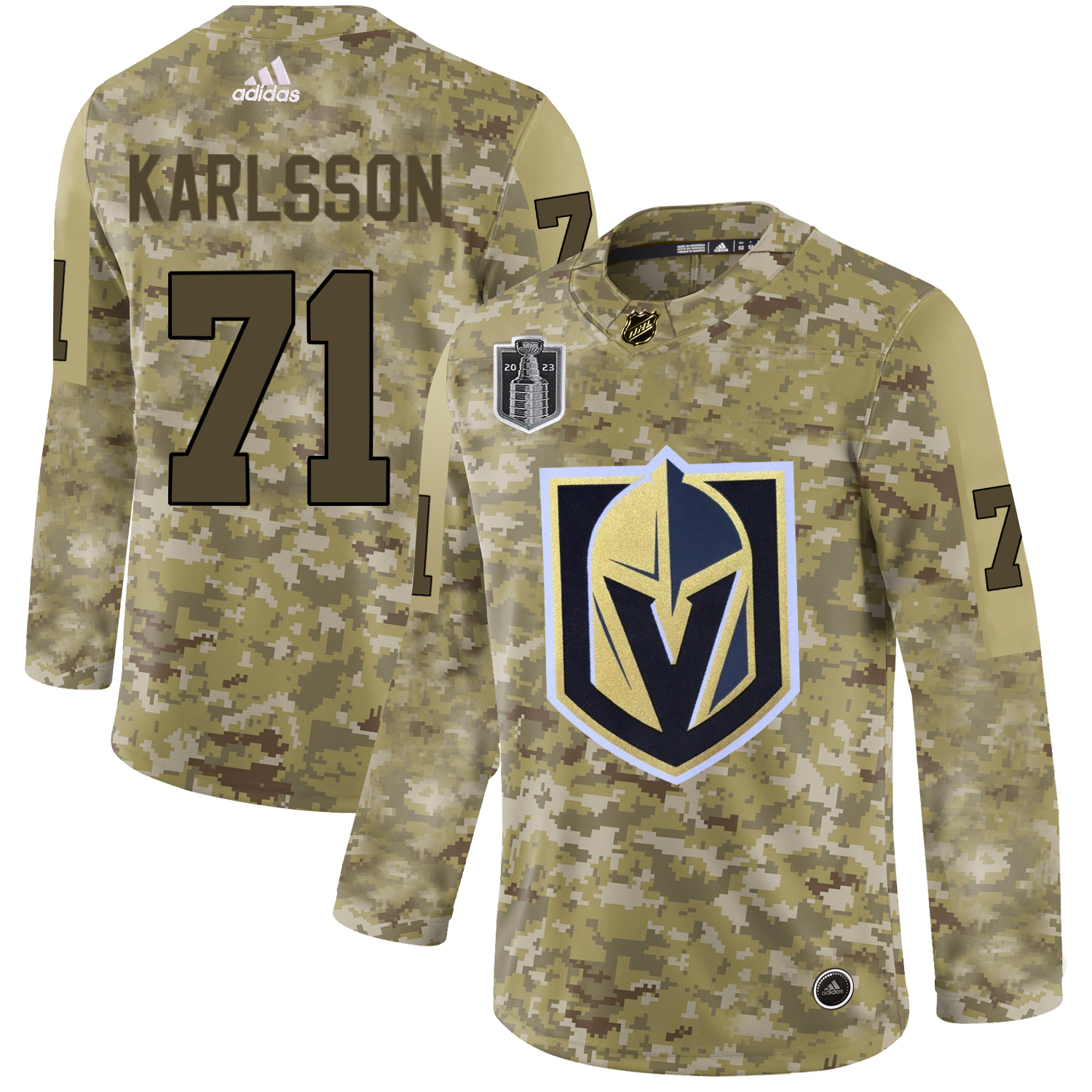 Adidas Golden Knights #71 William Karlsson Camo Youth 2023 Stanley Cup Final Patch Authentic Stitched Jersey