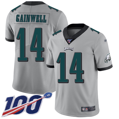 Eagles #14 Kenneth Gainwell Silver Men's Stitched Limited Inverted Legend 100th Season Jersey
