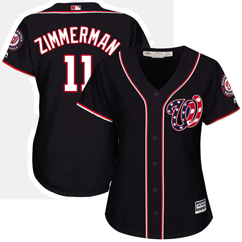 Washington Nationals #11 Ryan Zimmerman Navy Blue Alternate Women's Stitched Jersey Womens