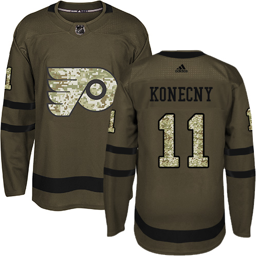 Adidas Philadelphia Flyers #11 Travis Konecny Green Salute to Service Stitched Youth Jersey Youth