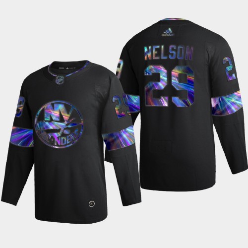 New York New York Islanders #29 Brock Nelson Men's Iridescent Holographic Collection Jersey - Black Men's