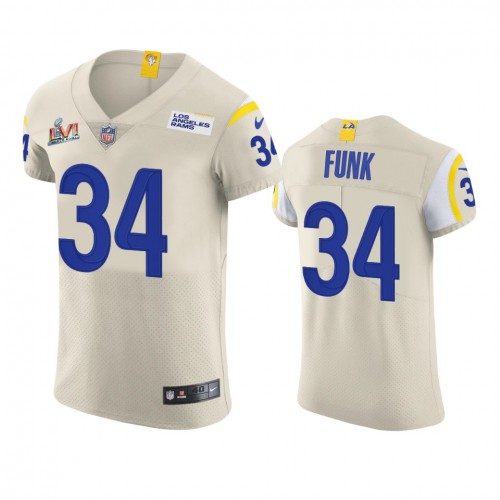 Los Angeles Los Angeles Rams #34 Jake Funk Men's Super Bowl LVI Patch Vapor Elite Player Jersey - Bone Men's