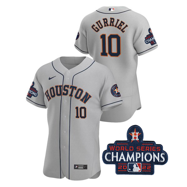 Houston Astros #10 Yuli Gurriel Men's 150th Anniversary 2022 World Series Authentic Jersey - Gray