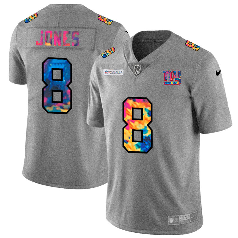 New York Giants #8 Daniel Jones Men's Multi-Color 2020 Crucial Catch Jersey Greyheather