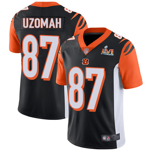 Cincinnati Bengals #87 C.J. Uzomah Black Team Color Super Bowl LVI Patch Men's Stitched Vapor Untouchable Limited Jersey Men's