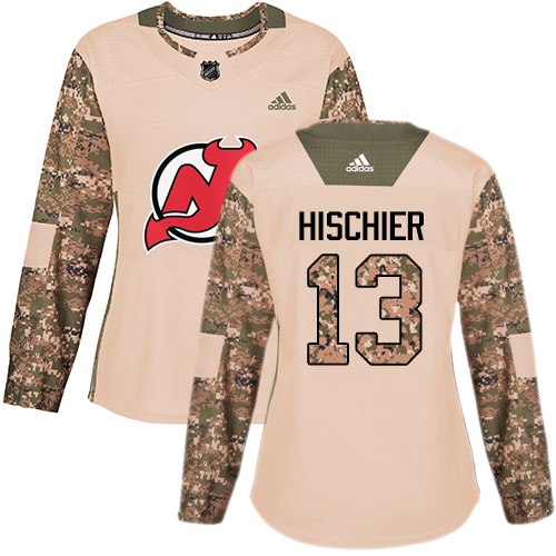 Adidas New Jersey Devils #13 Nico Hischier Camo Authentic 2017 Veterans Day Women's Stitched Jersey Womens