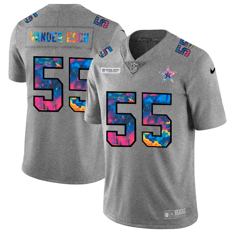 Dallas Cowboys #55 Leighton Vander Esch Men's Multi-Color 2020 Crucial Catch Jersey Greyheather