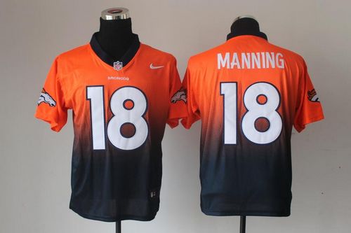 Broncos #18 Peyton Manning Orange/Navy Blue Men's Stitched Elite Fadeaway Fashion Jersey