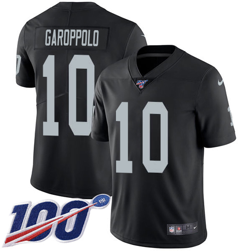 Raiders #10 Jimmy Garoppolo Black Team Color Youth Stitched 100th Season Vapor Untouchable Limited Jersey