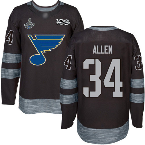 Adidas St. Louis Blues #34 Jake Allen Black 1917-2017 100th Anniversary Stanley Cup Champions Stitched Jersey Men's