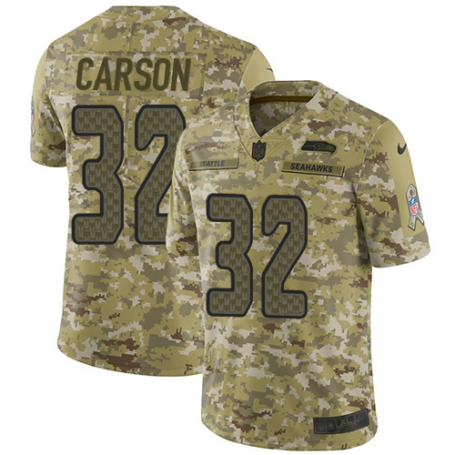 Seattle Seahawks #32 Chris Carson Camo Youth Stitched Limited 2018 Salute to Service Jersey Youth