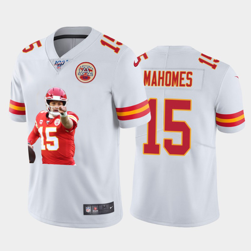 Kansas City Chiefs #15 Patrick Mahomes Team Hero 1 Vapor Limited 100 Jersey White Golden