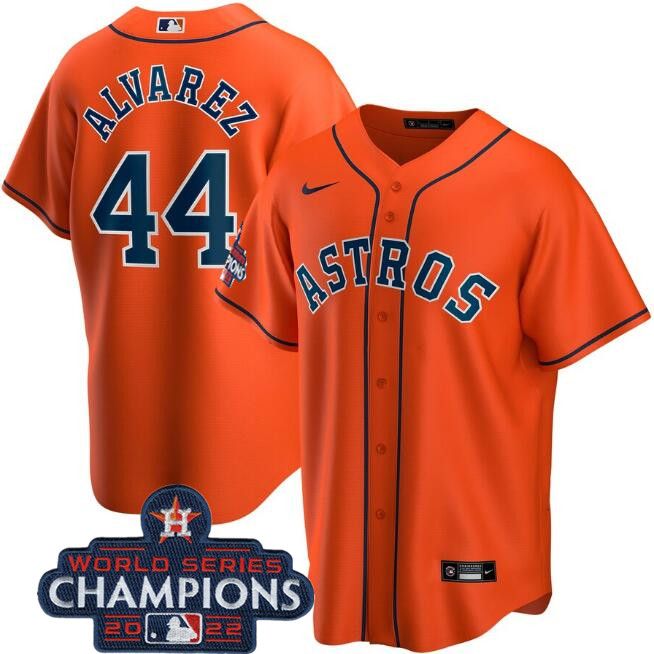 Houston Astros #44 Yordan Alvarez Orange 2022 World Series Champions Stitched Men's Jersey